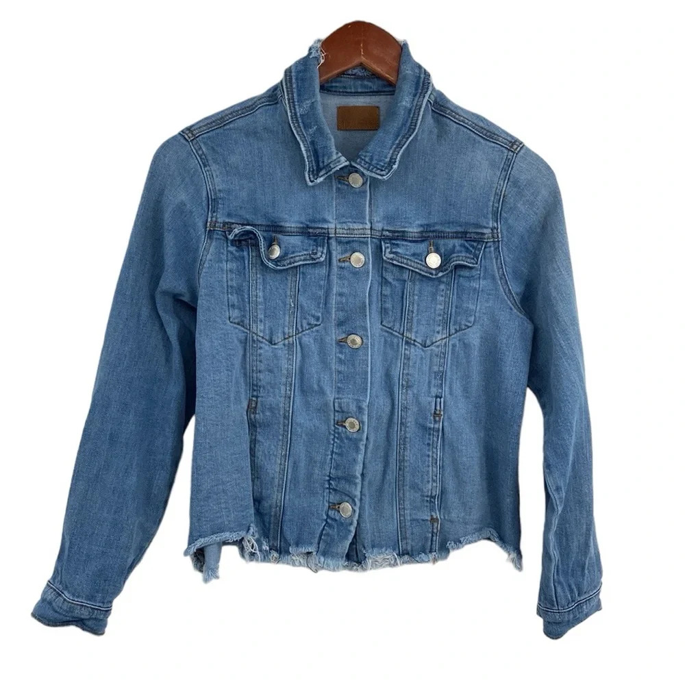 Judy Blue Jean Jacket Womens Size‎ Small Blue Cotton Crop Denim Frayed Raw Hem